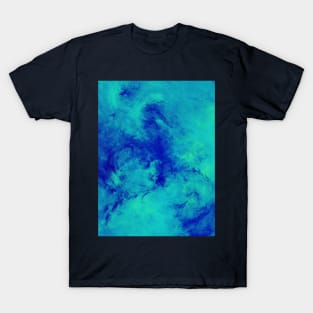 Blue and Turquoise Marble Splash Abstract Artwork T-Shirt